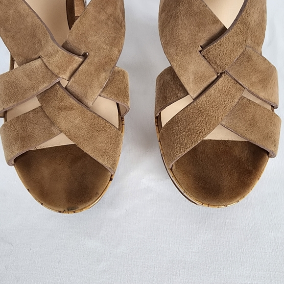 Barneys New York Brown Suede Strappy Leather Block Heel Platform Sandal Size 8 - Picture 4 of 11